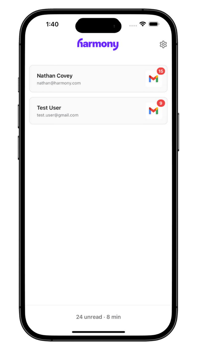 Harmony App Interface Mockup